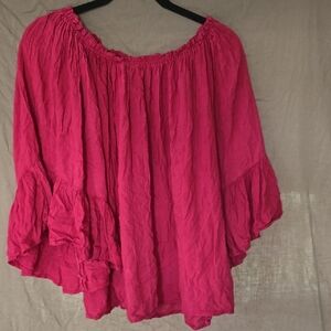 SHEIN Pink Bell Sleeve Ruffled Tunic